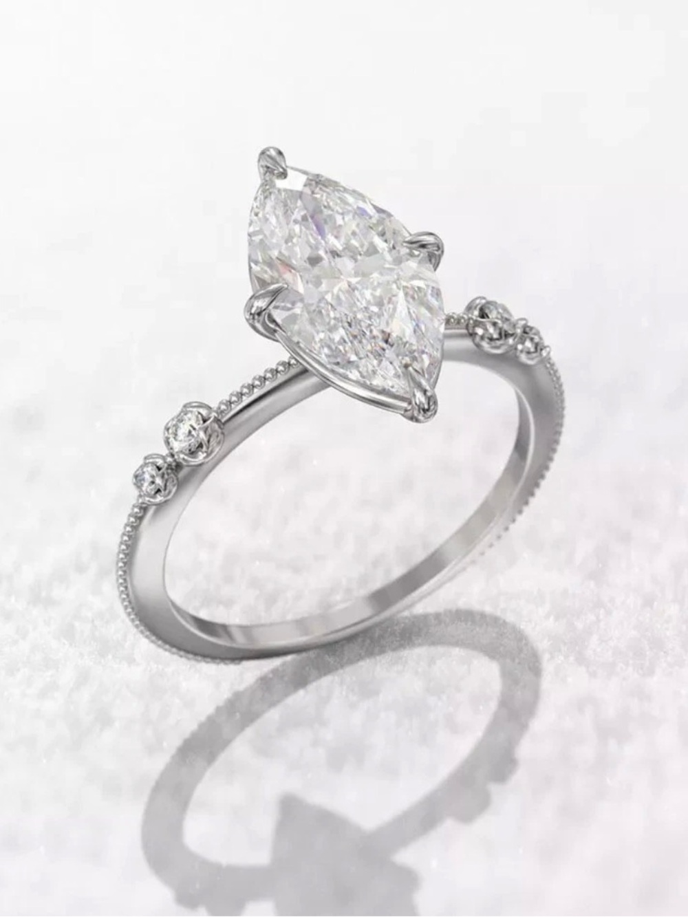 NWT-925 Sterling Silver Classic Four-Claw Marquee CZ Engagement Ring/Vintage
